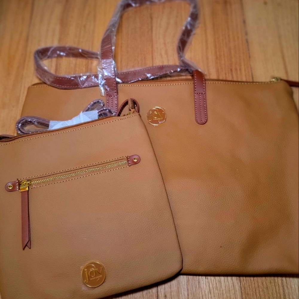 Joy mangano tan leather bags